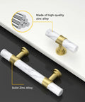 Close-up of Ten Pack Center Mount Cabinet Knobs And Barrel Drawer Pulls In Matte Black With Gold Accents made from zinc alloy.