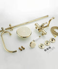 UMJIGF 8 Inch Shower System with Cold and Hot Water Shower Combo Set, gold multifunction faucet, shower head, and accessories.