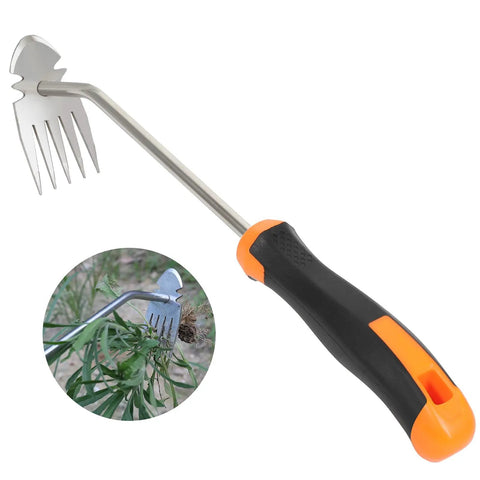 Heavy Duty Five Tooth Weeding Tool for Vegetables and Backyard Gardens, Durable All Steel Garden Weeder with Rubber Grip