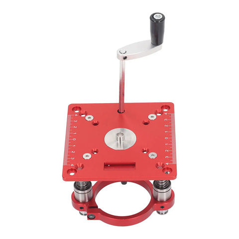 65 Millimeter Aluminum Router Table Lifting System With Anodized Milling Table Lift And Ring Clamping For Engraving Machines And Woodworking Projects In Home Shops And Pro Grade Woodworking Setups red aluminum router lift with hand crank and clamping ring