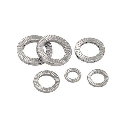 Premium Double Deck Wedge Lock Washers Built Tough To Keep Your Bolts Dead Tight Under Heavy Loads. Stainless steel set.