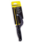 Light Duty 10 Inch Mini Hacksaw With One Handed Grip And Thumb Rest Ergonomic Handle packaged with yellow label.