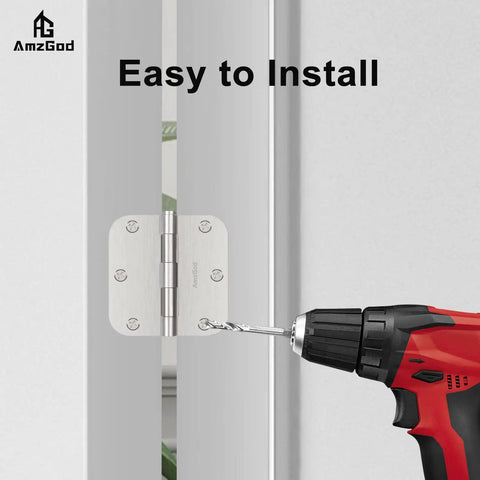 Pro Grade Interior Door Hinges 36 Pack Satin Nickel 3.5 Inch Set 5/8 Radius, easy installation with power drill.