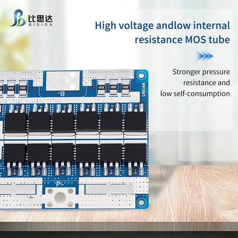 Heavy Duty 14S Bms For Lithium Ion Battery Packs With Balance Wire And Ntc Temp Probe showing high voltage MOS tube.