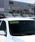 Fluorescent Green Gas Saver Window Stickers for Dealerships, Weatherproof Vinyl Auto Decals, on car windshield