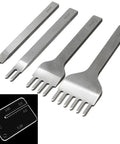 4 Piece Leather Lacing Stitching Punch Set with 1 2 4 6 prongs and plastic aid pulling board, durable white steel tools