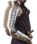 Medieval Single Pauldron Spartacus Cosplay Armor Arm Sleeve for LARP Gladiator Knight Costume Silver Metal Full Arm Sleeve for Adults