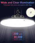 UFO LED High Bay Light 200W Dimmable Warehouse Shop Light 30000 Lumens 5000K Daylight White emitting bright light