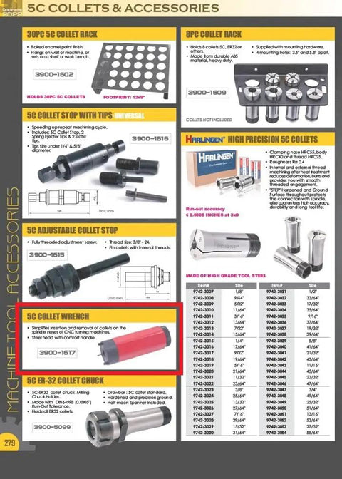 5C Collet Wrench With Durable Steel Head And Ergonomic Handle For Easy Collet Insertion And Removal, Heavy Duty Tool Designed For Quick, Reliable Grips And Fast Setups In Milling, Lathe, And Workshop.