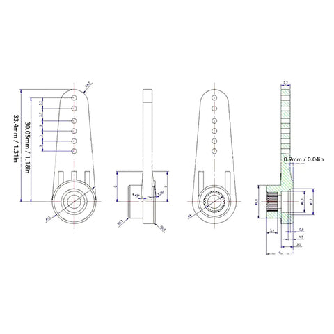 Technical drawing of a Badass 20 kg Digital Servo Motor component detailed dimensions for RC applications