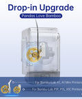 Panda Claw Upgraded Brass Extruder Gear With Golden RNC Nano Coating for Bambu-Lab P1P Printer, shown in clear casing.