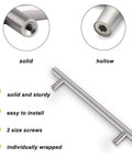 Solid stainless steel T bar from 25 Pack Solid Stainless Steel Cabinet Pulls Satin Nickel Euro Style T Bar Drawer Handles Dresser Pulls Center To Center 7-9/16 Inches, Overall Length 10 Inches Kitchen Cupboard Furniture Hardware showing solid and hollow construction.