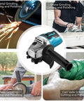 Rock Solid Electric Angle Grinder Tearing Through Metal And Wood With Knockout Torque And Adjustable Safety Guard For Smooth Cutting Grinding Polishing Plus Deep Grip Auxiliary Handle In Classic Blue Black used for various grinding applications.