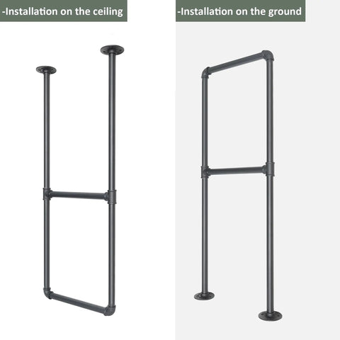 37 Inch Black Ceiling Mount Shelf Bracket Set With 3 Pairs U Shape Pipe Brackets for Kitchen Storage No Planks Included