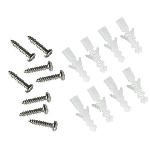 Metal screws and white plastic wall anchors, part of Heavy Duty Bungee Kit With End Cap For Indoor And Outdoor Sunshades And Roller Blinds, Universal Replacement Accessories, 2 Pack Brown, High Elastic Core With Nylon Mesh For Max Tension And Secure Stable Fit
