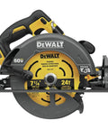 Flexvolt 60V Max Cordless Circular Saw With Brake 7-1/4 Inch, Tool Only, side view showing blade and handle.