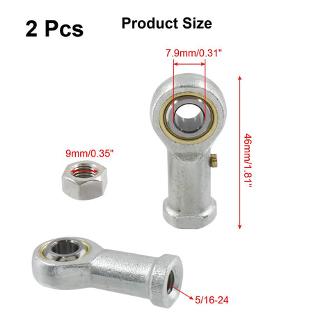 2 Pcs 304 Stainless Steel Rod End Bearing PHSB5 5/16 X 5/16-24 Female Right Threaded High Load Rating Easy Install Low Noise High Speed For Precision Machinery And Industrial Applications, size marked