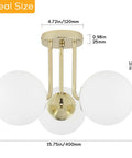 Gold 3 Light Semi Flush Mount Ceiling Light Fixture With Off White Hand Blown Glass Shade dimensions diagram