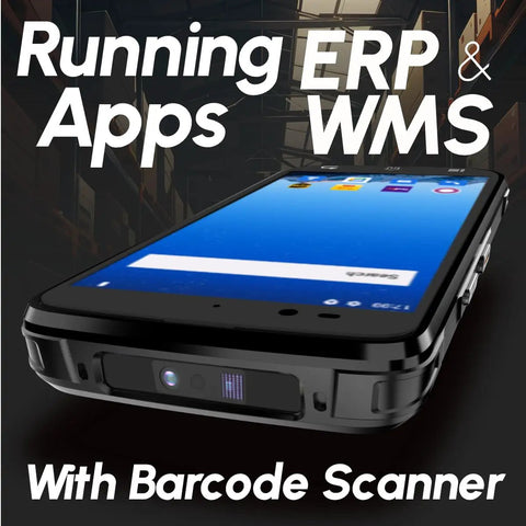 Android 12 Barcode Scanner With 4GB RAM And 64GB ROM, 1D 2D QR Code Scanning, Zebra SE4710 Engine PDA displaying ERP apps