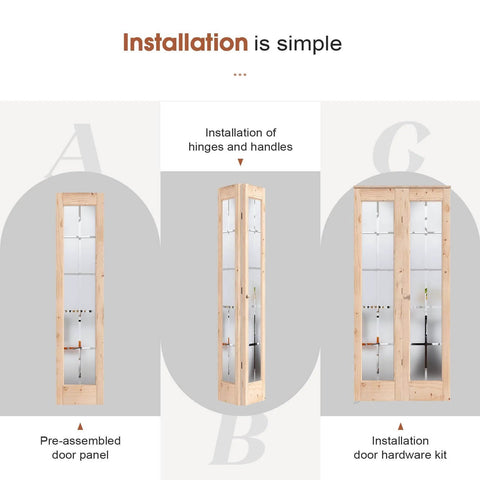 Bi-Fold Doors For 36 By 80 Opening With Tempered Frosted Glass Cross Panels, Concealed Hardware Kit, installation steps.