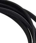 Close-up of Five Rib Dryer Drive Belt Ninety Two And A Half Inch Long By Five Sixteenth Inch Wide Fiber Reinforced Rubber Replacement.