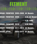 Fitment chart and Nissan truck for Drive Shaft Center Bearing for 2005-2015 Frontier and 2004-2015 Titan