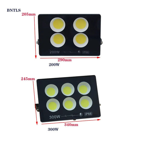 Ultra High Output Led Flood Light Heavy Duty Weather Proof Security Beacon Projector Bulb Beast Mode Cold White Beam No Joke Brightness For Backyards Job Sites And Parking Areas 6 Pack, two sizes 200W and 300W.
