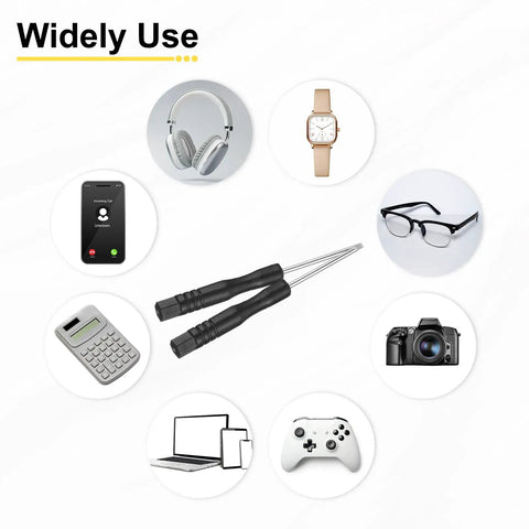 Hella Precise Micro Flat Head Screwdriver With 2.0mm Slotted Carbon Steel Blade and ergonomic grip, shown with various electronics and gadgets.