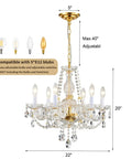 Gold Finish K9 Crystal Chandelier With 6 Lights, French Classic Style Ceiling Fixture