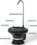 USB Rechargeable Automatic Water Dispenser Pump For 1 To 5 Gallon Jugs, Hands Free Electric Bottle Pump shown with labeled parts