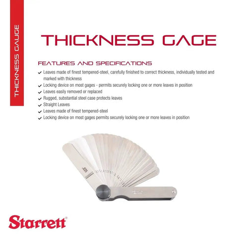 Tempered Steel English Thickness Gage With Easily Removed Leaves For Carpenters And DIY Pros 31 Leaves Covering One Half Inch