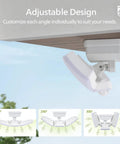 Big 3600 Lumen Solar Flood Lights With Separate Panel mounted under an eave, showcasing adjustable heads and wide angle coverage.