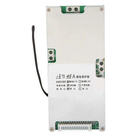 13S 48V 40A Lithium Battery Management Board With Top Shelf Cell Balancing Built Tough For Overcharge Overdischarge Short Circuit Protection And Easy Hookup For Custom Electric Pack Builds, back view showing circuit connections.