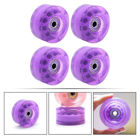 Glitter Purple 82A Quad Roller Skate Wheels 4 Pack PU Replacement Wheels for Outdoor Indoor Use Durable Sturdy Skating Parts