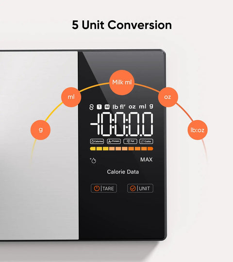 Smart Nutrition Scale With LED Display And App Tracking Lets You Log Calories Fat Carbs And Protein With One Gram Precision