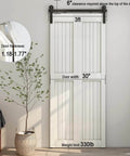 Beefy Heavy Duty 3.5 Foot Bi Folding Barn Door Hardware Kit For Two Doors, Carbon Steel Sliding Track System in frosted black shown installed.