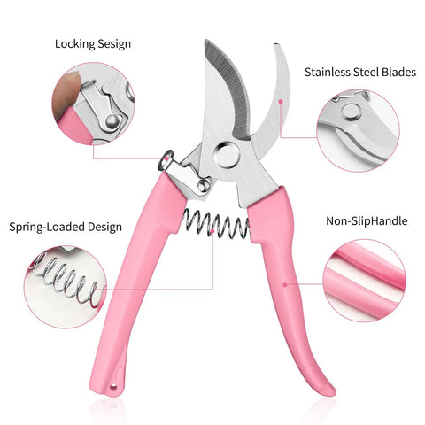 Ultra Sharp Stainless Steel Flower Scissors with Ergonomic Non Slip Handle for Easy Garden Pruning Lightweight Pro Grade Shears Pink