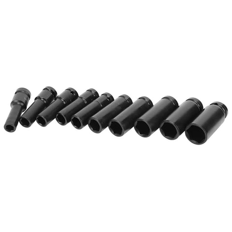 Top Tier 1 Inch Drive Impact Socket Set 10 Piece Pro Kit Chrome Molybdenum Steel Heavy Duty Mechanic Garage Auto Repair Tool Wrench for Tough Jobs black impact sockets arranged on white background