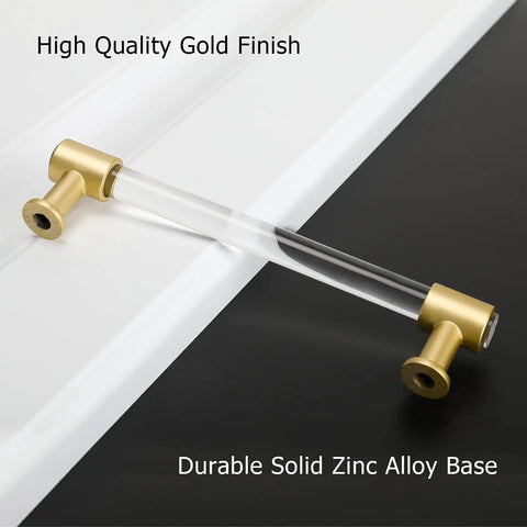 Brushed Brass Cabinet Pulls 25 Pack Six Inch Acrylic Drawer Handles Gold Kitchen Cabinet Hardware on black and white surface