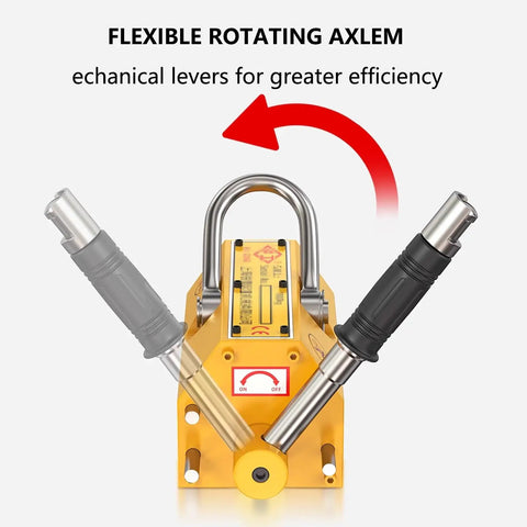 Heavy Duty Magnetic Lifter And Steel Plate Hook With Dual Safety Lock For Shop And Construction Sites Featuring Solid Grip Neodymium Power That Handles Thick Steel Without Breaking A Sweat with flexible rotating axle and mechanical levers.
