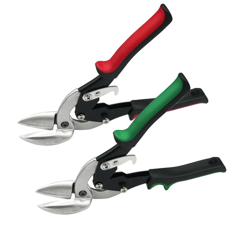 2 Piece Left And Right Offset Tin Cutting Shears With Comfort Grip And Safety Lock For Cutting Thin To Moderately Hard Metal Materials