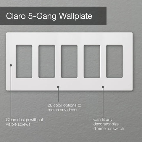Screwless 5-Gang White Light Switch Cover Plate With Decorative Rocker Style And Outlet Cover, Gloss Finish, No-Screw Flush Mount
