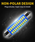 Ultra Bright 41mm LED Bulbs 12V Canbus Error Free Interior Dome Map Vanity Sun Visor Lights Pack of 10 for Cars 6000K White 360 Degree Illumination 3014 SMD LEDs 22 Pieces 300 Percent Brighter, showing non-polar design with plug and play feature.