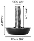 Killer Heavy Duty Stainless Steel Adjustable Furniture Leveling Feet M6 X 18Mm Threaded Legs with detailed measurements on a black base.