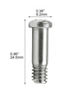 Eight Pack M6 Stainless Steel Screws For Bimini Top Side Mount Deck Hinge On Boats Yachts And Sailboats Seven Eighths Inch Round Tubing Marine Grade Corrosion Resistant Hardware, close-up of single screw with dimensions