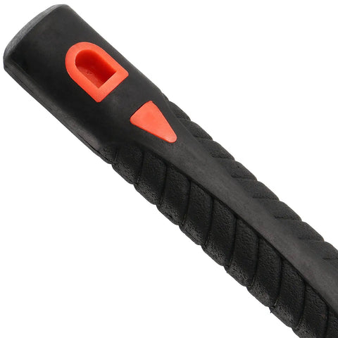 Close-up of black and red fiberglass handle of 2 Pack 15 Inch Garden Pick Mattock With Red Fiberglass Handle, Beastly Tough Forged Carbon Steel Head