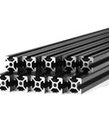 Top Tier 2 Pack Of 20x20 T Slot Aluminum Extrusion Profile With 6mm CNC European Rail Design showing black extrusions stacked.