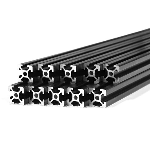 Top Tier 2 Pack Of 20x20 T Slot Aluminum Extrusion Profile With 6mm CNC European Rail Design showing black extrusions stacked.