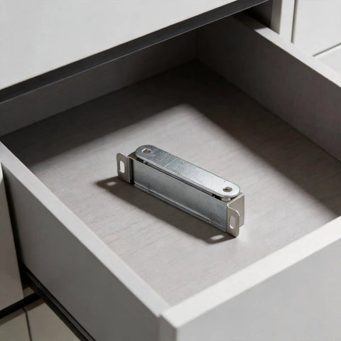 Magnetic Door Catch For Cabinets And Drawers Ultra Thin Stainless Steel Closet Latch With Strong Magnetic Hold 95mm in open drawer
