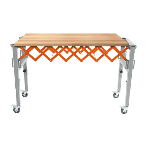 Heavy Duty Expandable Conveyor Roller With Ball Bearing Wheels 110 Lb Load Rating Rustproof Steel Frame adjustable height with wood top